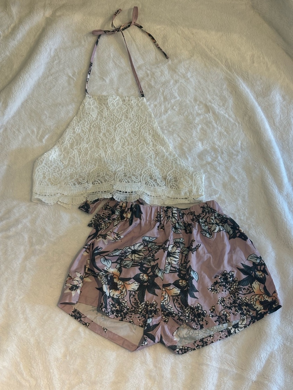 floral set—shorts and halter top